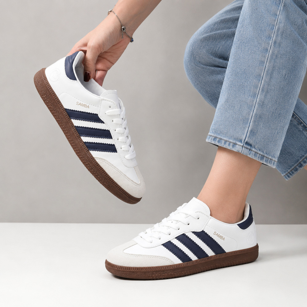 کتونی اسپرت زنانه مدل آدیداس سامبا Adidas رنگ سفید سرمهای کد 51460 کتونی اسپرت زنانه مدل آدیداس سامبا Adidas رنگ سفید سرمهای کد 51460