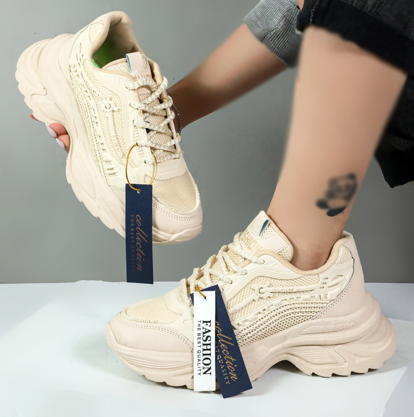 کتونی اسپرت زنانه مدل فشیون راحتی رنگ کرم کد 053744 کتونی اسپرت زنانه مدل فشیون راحتی رنگ کرم کد 053744