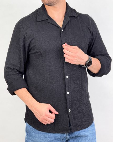 پیراهن مردانه کش زنجیری انگلیسی رنگ مشکی کد 66300