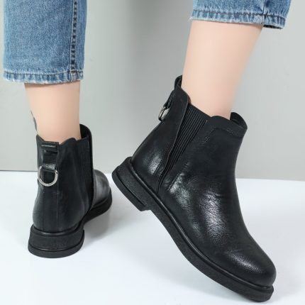 نیم بوت زنانه رنگ مشکی مدل دو کش حلقه فلوتر کد 41640