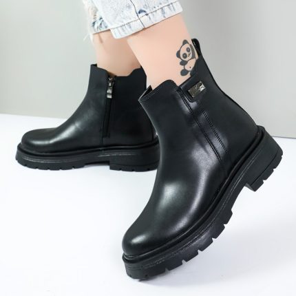 نیم بوت زنانه رنگ مشکی طرح چرم مدل میلان زیپ دار ضد آب کد 55648