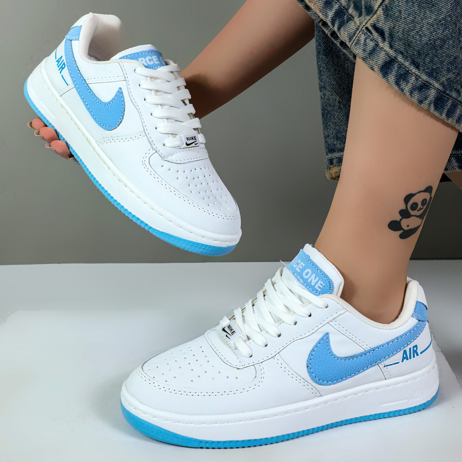 کتونی نایک ایرفورس زنانه nike air force رنگ سفید آبی کد 6227 کتونی نایک ایرفورس زنانه nike air force رنگ سفید آبی کد 6227