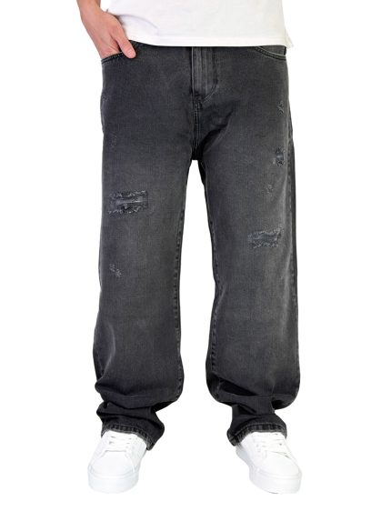 شلوار جین مردانه بگ استایل رنگ ذغالی کد 00351