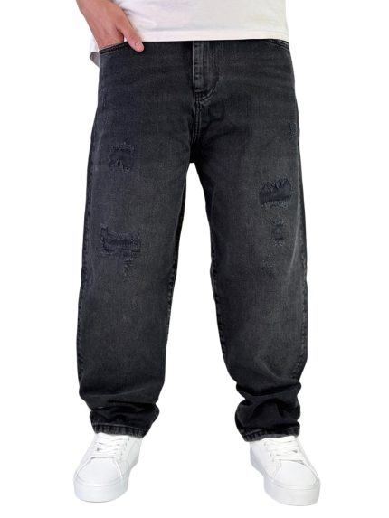 شلوار جین مردانه نیم بگ واید لگ رنگ ذغالی کد 00356