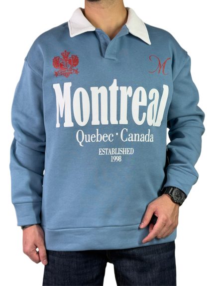 پلیور دورس مردانه سه نخ مدل یقه کوبا مونترال رنگ آبی کد 00339