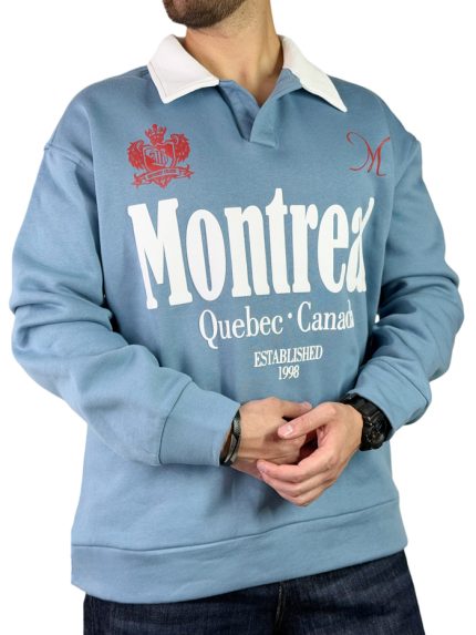 پلیور دورس مردانه سه نخ مدل یقه کوبا مونترال رنگ آبی کد 00339