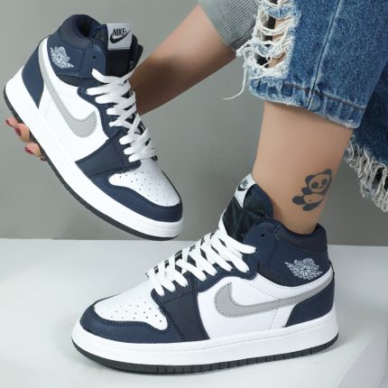 کتونی ساقدار زنانه مردانه ست مدل جردن ایر وان jordan air رنگ سرمه ای کد 54462