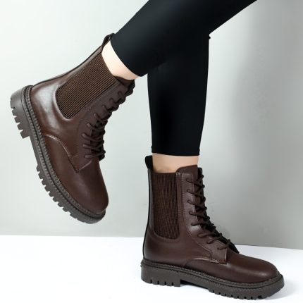 بوت زنانه رنگ قهوه ای مدل دوکش B بند دار ساق بلند کد 11277