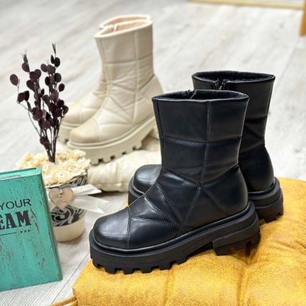 بوت زنانه ساق بلند رنگ مشکی مدل کاپشنی زیپدار کد 61485