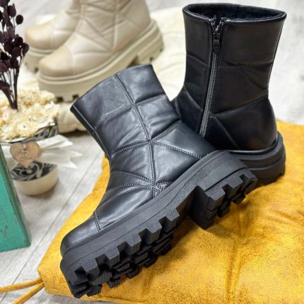 بوت زنانه ساق بلند رنگ مشکی مدل کاپشنی زیپدار کد 61485