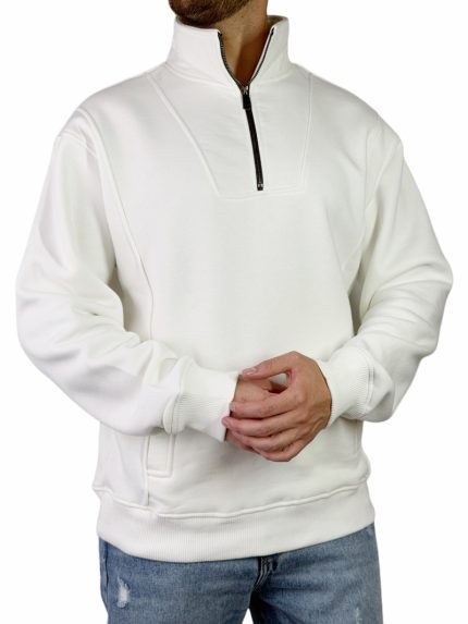 پلیور دورس مردانه سه نخ مدل نیم زیپ بیسیک رنگ سفید کد 00343