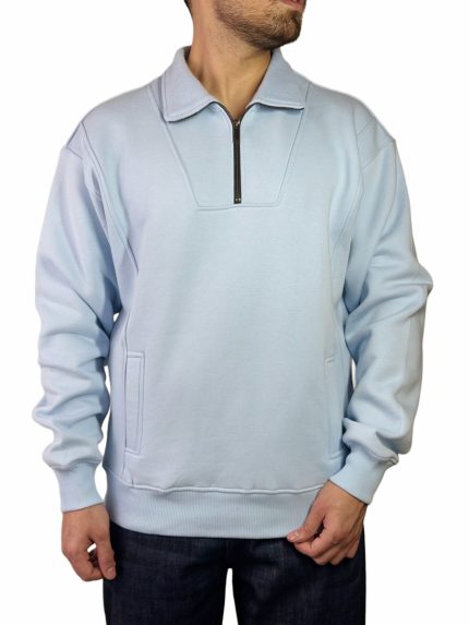 پلیور دورس مردانه سه نخ مدل نیم زیپ بیسیک رنگ آبی روشن کد 00343