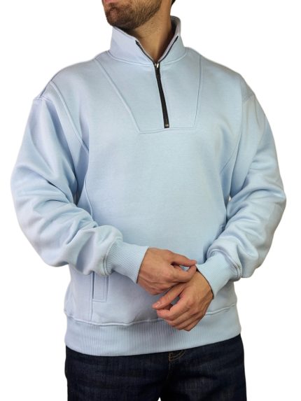 پلیور دورس مردانه سه نخ مدل نیم زیپ بیسیک رنگ آبی روشن کد 00343