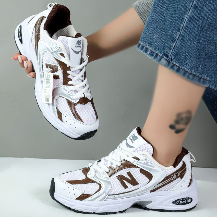 کتونی نیوبالانس 530 سفید قهوه ای زنانه 530 new balance کد 068679 کتونی نیوبالانس 530 سفید قهوه ای زنانه 530 new balance کد 068679