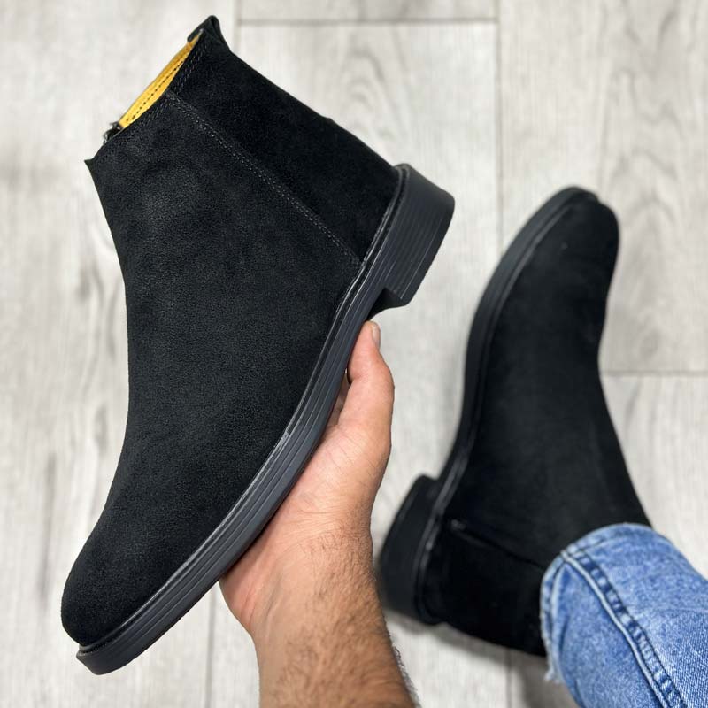 بوت مردانه مدل چلسی چرم طبیعی جیر رنگ مشکی کد 85100 بوت مردانه مدل چلسی چرم طبیعی جیر رنگ مشکی کد 85100
