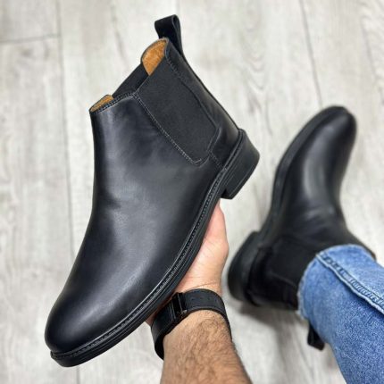 بوت مردانه مدل چلسی چرم طبیعی رنگ مشکی کد 888