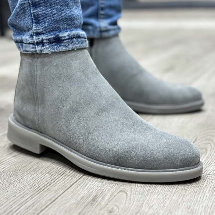 بوت مردانه مدل چلسی زیپدار چرم طبیعی جیر رنگ طوسی کد 95200