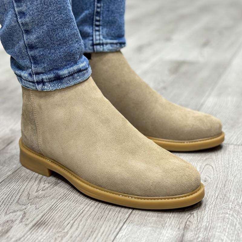 5.jpg بوت مردانه مدل چلسی زیپدار چرم طبیعی جیر رنگ خاکی کد 95000