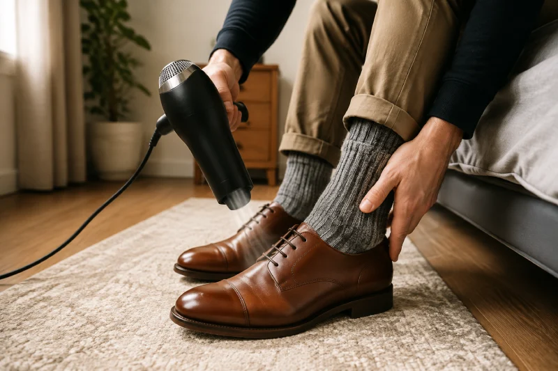 استفاده از سشوار برای باز کردن کفش